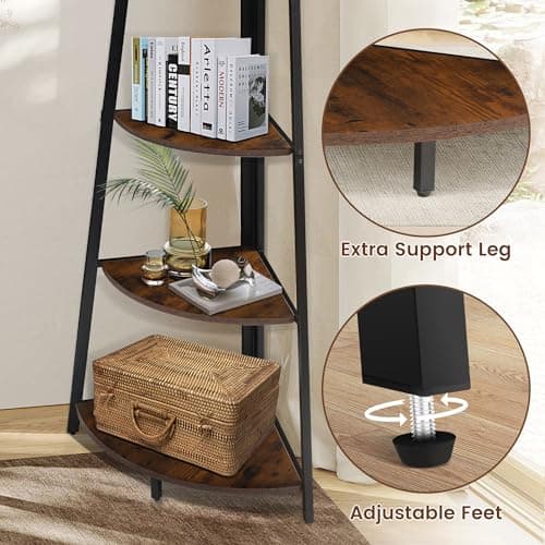 70" Tall Rustic Brown 5 Tier Corner Shelf for Books, Plants, Storage
