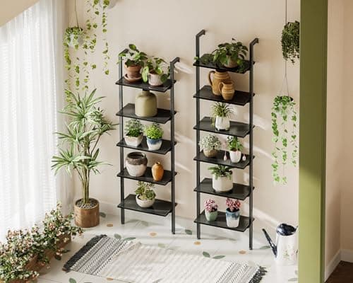 6 Tier ODK Black Metal Ladder Bookshelf, Wall Mounted