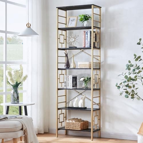 HOMISSUE 6-Tier Rustic Brown Metal Bookshelf for Home Office