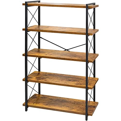 HCHQHS Rustic 5-Tier Industrial Metal Bookshelf