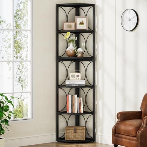Tribesigns 67 Inch Tall Corner Bookshelf for Living Room Storage