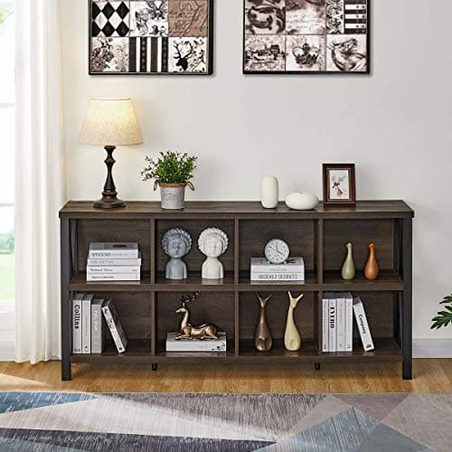 FATORRI 8-Cube Rustic Wood Bookshelf, Walnut Brown, 62 Inch Shelf