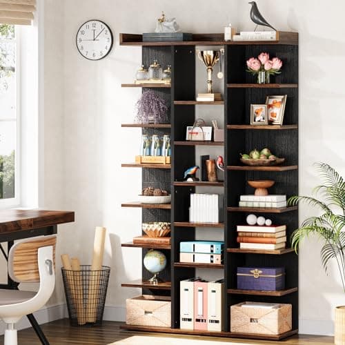 Industrial Wood 7-Tier Bookshelf with 20 Storage Cubes