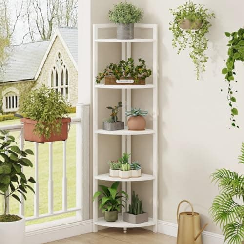FATORRI White Oak 5 Tier Modern Corner Bookshelf Stand