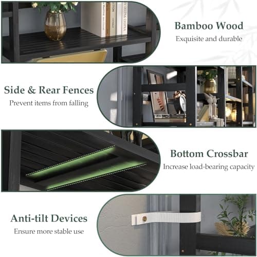 Homykic Black Bamboo 6-Tier 6ft Tall Bookshelf, 17 Open Shelves for Home Office, Bedroom, Living Room