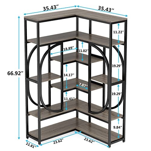 Tribesigns Large Grey Corner Bookshelf with Storage for Living Room and Office