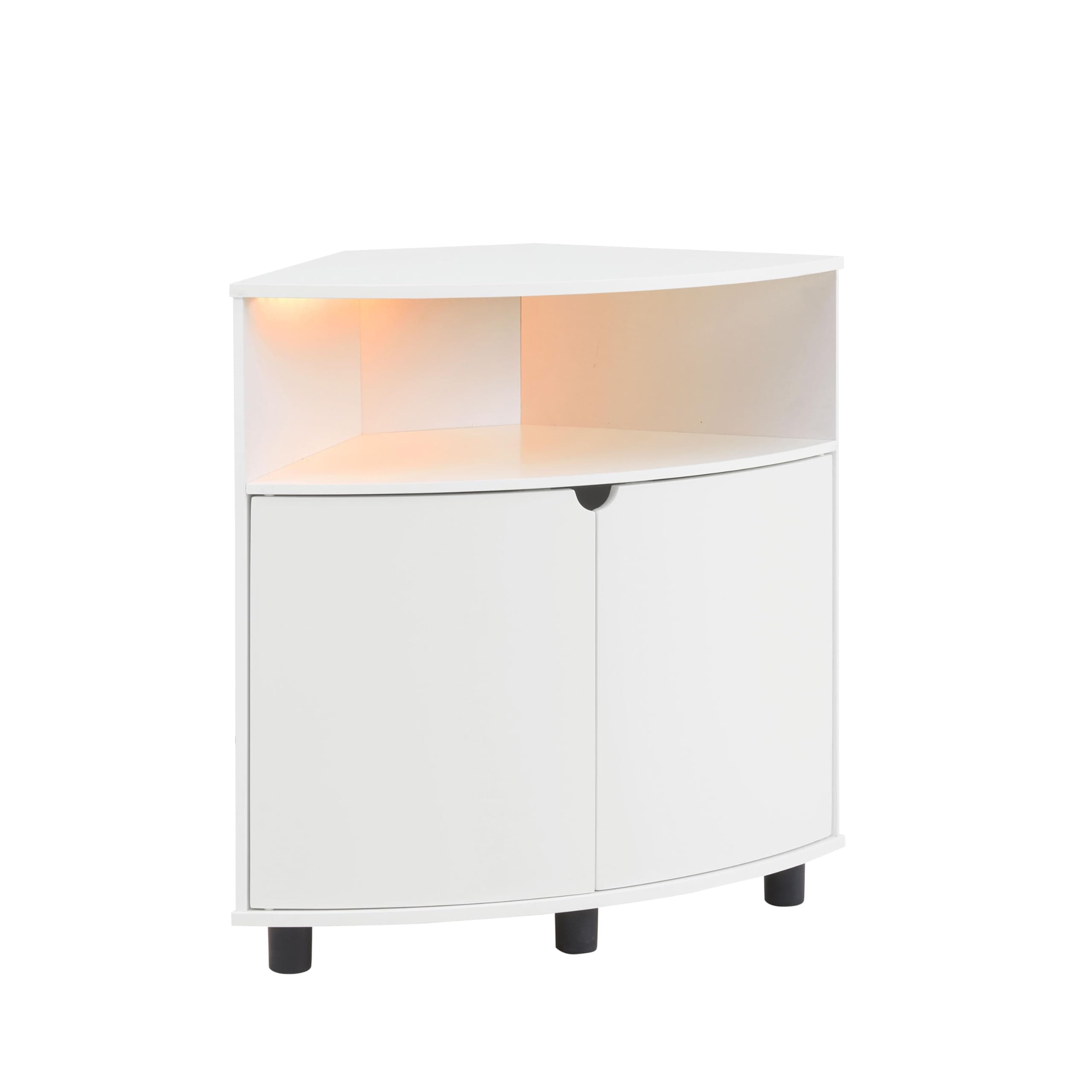 Berg Modern 31-inch LED Corner Cabinet, 16 Colors, USB Charge, White TV Stand