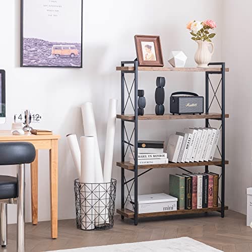 HCHQHS 4-Tier Industrial Rustic Bookshelf with Metal Frame