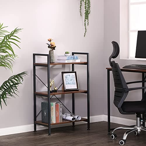 BEWISHOME 37" 3-Tier Rustic Brown Bookshelf for Small Spaces