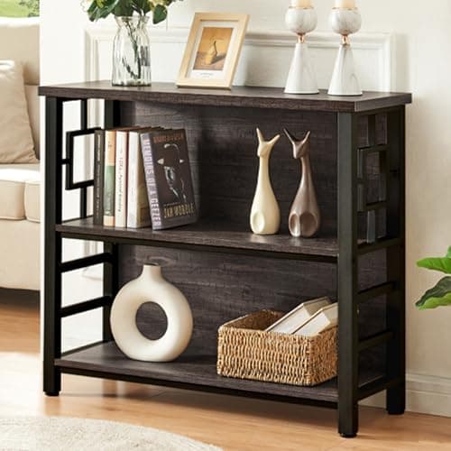 HOMISSUE 3 Tier Deep Bookshelf with Storage, Rustic Brown for Small Spaces