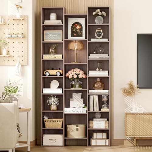 Fotosok 71" Tall Black Bookshelf, 8 Tier Media Storage Rack, Adjustable Shelves, Home Office Organizer