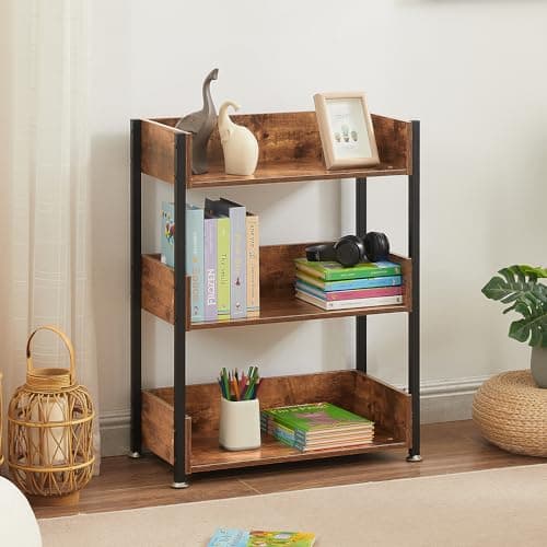 VECELO Industrial 3-Tier Bookshelf, Retro Brown for Home Office