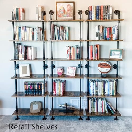ZIOTHUM 23.6x9.8x78.7" Rustic Wood & Wrought Iron 6-Tier Shelf Loft Storage Bookcase