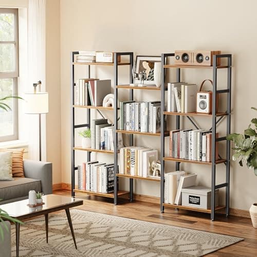 SUPERJARE Triple 4 Tier Rustic Brown Bookshelf for Home & Office
