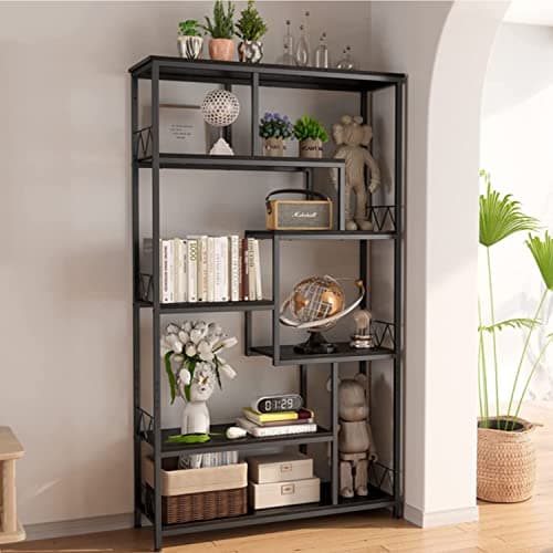 Gizoon 71" Industrial Black Staggered Bookshelves 8-Shelves for Bedroom, Living Room, Home Office