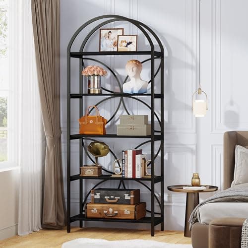 Tribesigns 5-Tier Industrial Bookshelf, Black Metal Frame Tall Bookcase