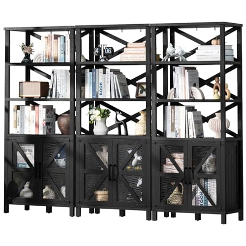 Navy Blue 5 Tier 70" Tall Barn Door Bookshelf for Living Room and Kitchen