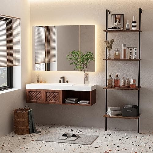 Industrial Brown 4-Tier Metal Bookshelf with Wall Mount Storage Rack