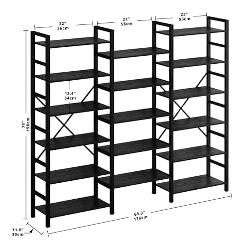 IRONCK 6-Tier Industrial Metal Bookshelf for Living Room & Office