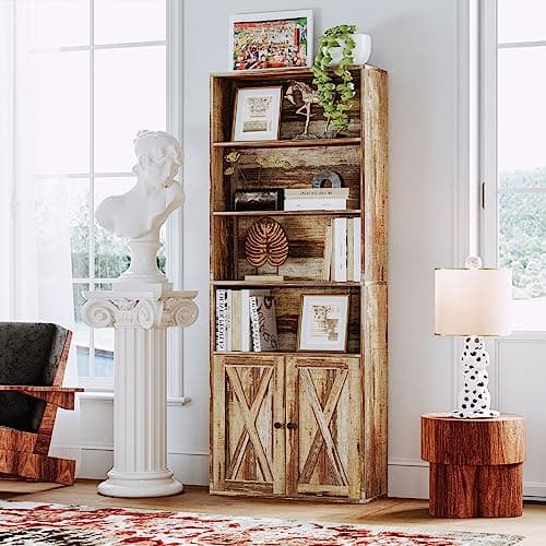 IRONCK Industrial Style 6 Shelf Floor Standing Bookcase with Doors for Home Office and Living Room