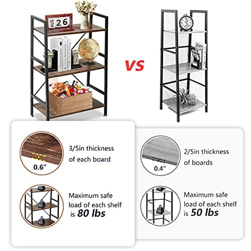 TooCust 3-Tier Rustic Brown Bookshelf for Small Spaces