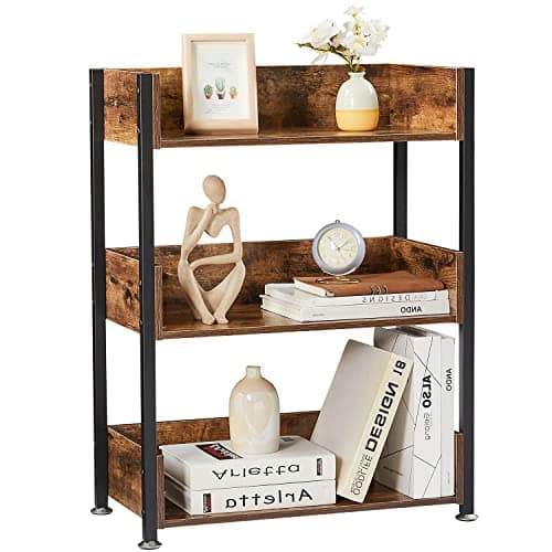 VECELO Industrial 3-Tier Bookshelf, Retro Brown for Home Office