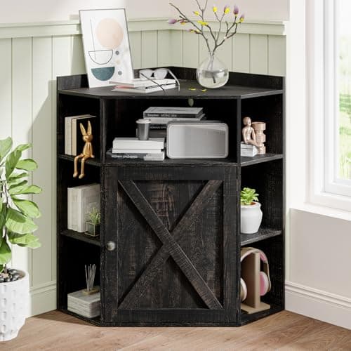 Industrial Corner Cabinet with USB Ports Off White 6-Cubby Bookshelf