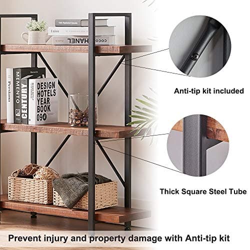 HSH Natural Rustic Wood 3 Tier Distressed Brown Bookshelf