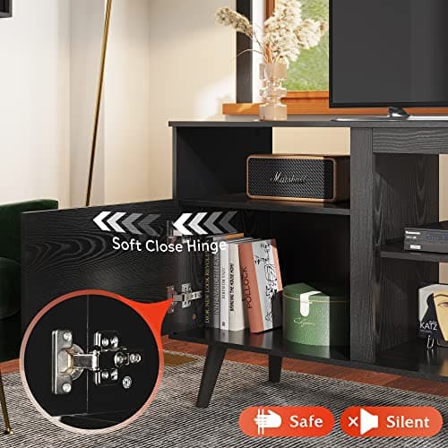Black WLIVE 65 Inch TV Stand & 58 Inch Entertainment Center with Storage