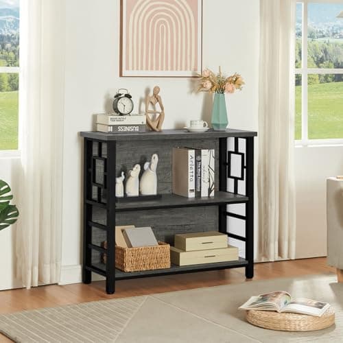 Short Bookshelf for Small Spaces: Engineered Wood and Metal Shelf Bookcase