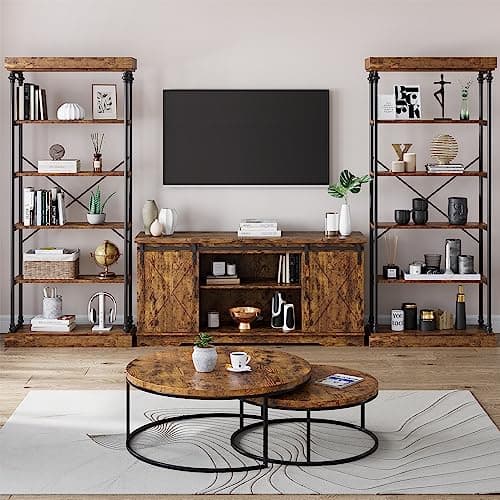 Vintage Industrial 6-Tier Wood Bookshelf Tall Display Rack