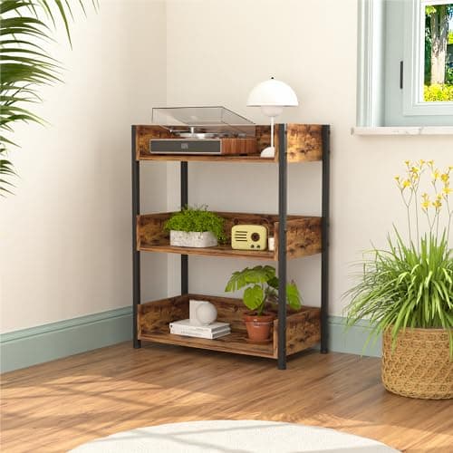 VECELO Industrial 3-Tier Bookshelf, Retro Brown for Home Office