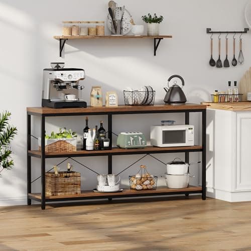 Semoic 3-Tier Industrial Wood Bookshelf, Brown Metal Frame, Living Room & Study Storage Organizer