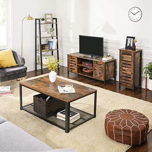 VASAGLE 50 Inch TV Stand with Storage, Rustic Brown Louvered Cabinet