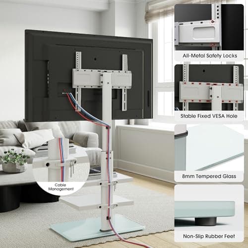 8 Level Adjustable Swivel TV Stand for 32-65" TVs, MAX VESA 400x400mm