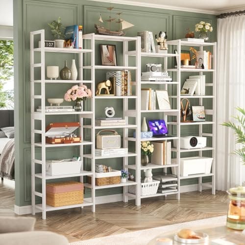 Homykic Double Wide 6-Tier Bamboo Bookshelf, 6ft Tall, White