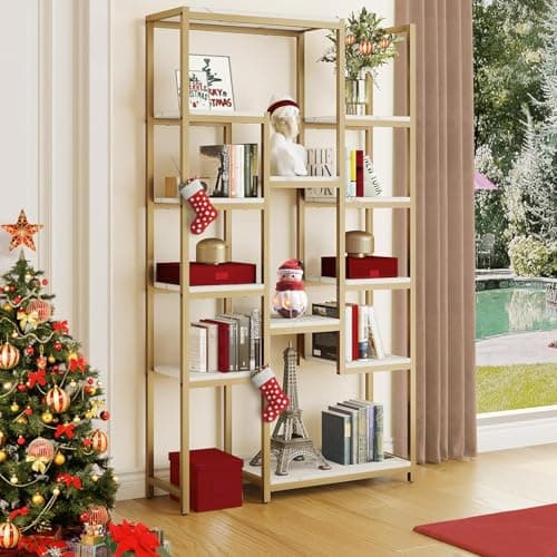 YITAHOME 71" Tall Rustic Brown Bookshelf with 12 Shelves for Living Room, Bedroom, Office