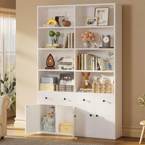 IRONCK Vintage Black Tall Storage Cabinet with 4 Drawers & 4 Doors, 6 Tier Bookshelf for Living Room