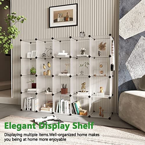 C&AHOME Cube Storage Organizer, 20-Cube Shelves, Transparent White Closet Cabinet
