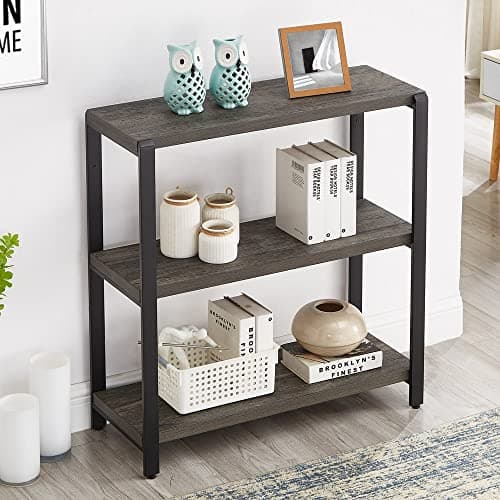 Excefur Vintage 3-Tier Grey Wood and Metal Bookshelf