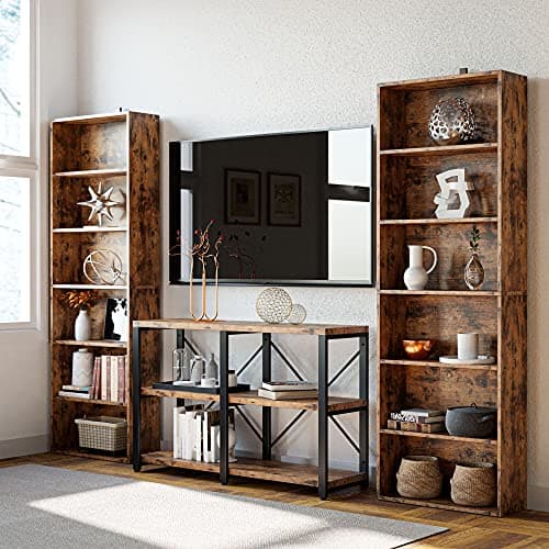 IRONCK Industrial Floor Standing Bookcase 6 Shelf 70 in Tall Vintage Brown Home Office and Living Room Furniture
