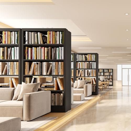 71" Black Metal 5-Tier Bookshelf with Adjustable Shelves, Heavy Duty Storage for Library, Office, Bedroom, Living Room,