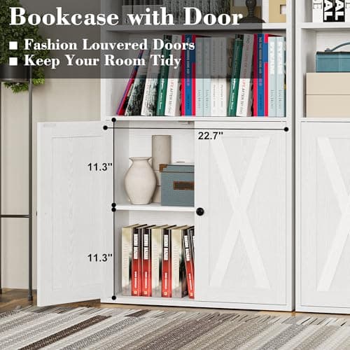 Industrial Bookshelves Set of 2 with Doors and 6 Shelves for Home Office and Living Room