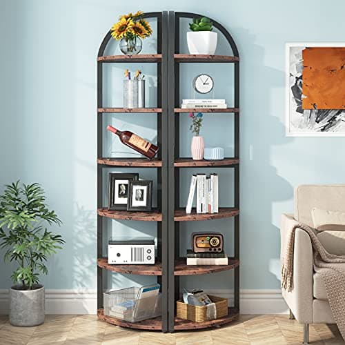 Tribesigns 6 Tier Corner Bookshelf, 71" Tall, Rustic Plant Stand for Living Room, Home Office, Kitchen