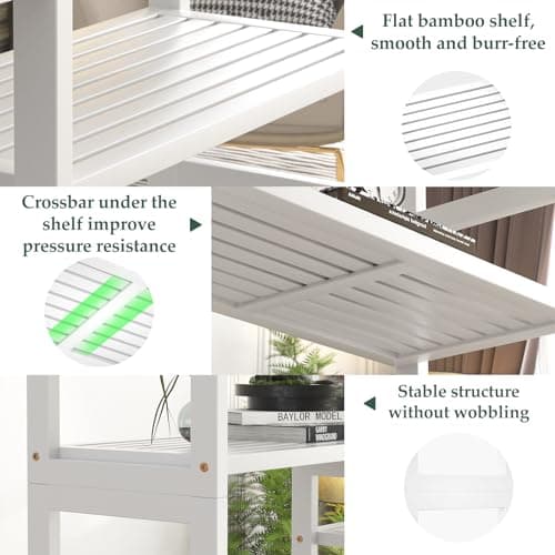Homykic Double Wide 6-Tier Bamboo Bookshelf, 6ft Tall, White