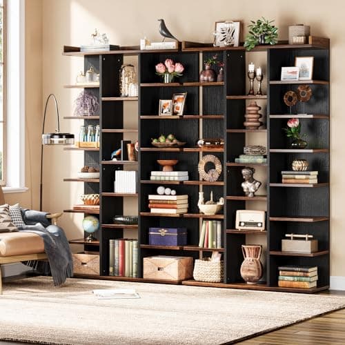 Industrial Wood 7-Tier Bookshelf with 20 Storage Cubes