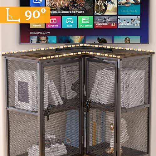 VECELO 40-Inch Corner TV Stand with Storage Shelves - Farmhouse Entertainment Center for Living Room and Bedroom, Brown