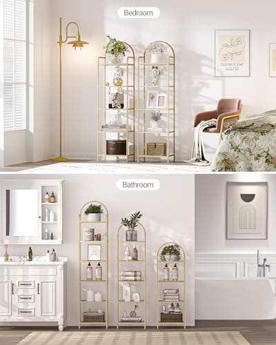 Gold Steel Frame 6 Tier Tempered Glass Bookshelf BC10601G