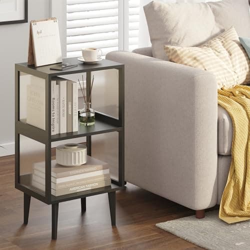 TUTOTAK 3-Tier Black Bookshelf, Storage Organizer for Home Office and Living Room