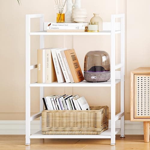 Rustic White 3-Tier Bookshelf, 100 lb Capacity, Small Space Storage